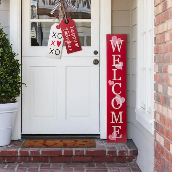 Glitzhome&reg; 3.5ft. Valentine's Wooden Welcome Porch Sign {4}