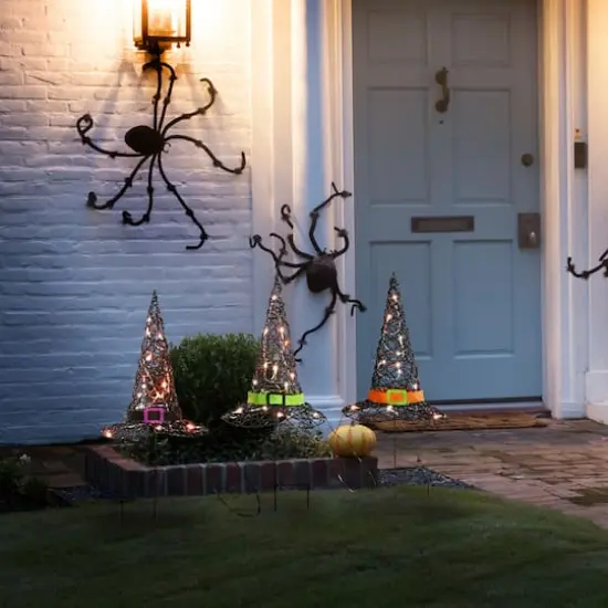 23" Black LED Witch Hat Halloween Garden Stakes {3}