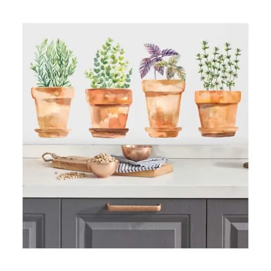 RoomMates Brown & Green Watercolor Potted Herbs Wall Decals {3}