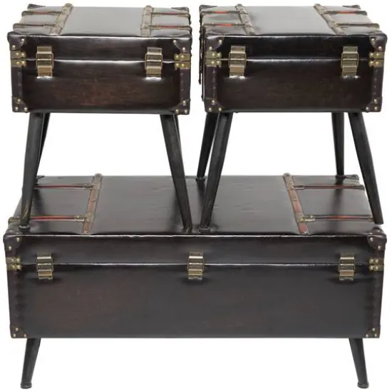 Black Faux Leather Studded Coffee Table Set {12}