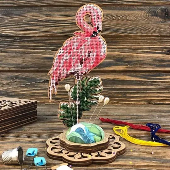 Wonderland Crafts Flamingo Bead Embroidery on Wood Kit {5}