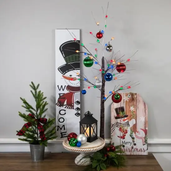 4ft. Pre-Lit Brown Frosted Christmas Twig Tree, Multicolor LED Lights {3}