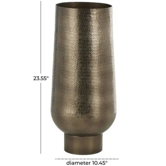 23.5" Brass Aluminum Metal Geometric Textured Wide Floor Vase with Elevated Base {8}