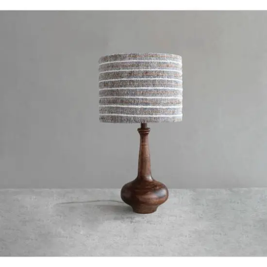 Hello Honey&reg; 28" Mango Wood Table Lamp with Woven Cotton and Linen Striped Shade {4}