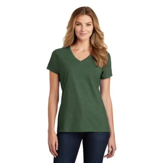 Port & Company&reg; Fan Favorite&trade; Blend Ladies V-Neck T-Shirt Forest Green Heather {4}
