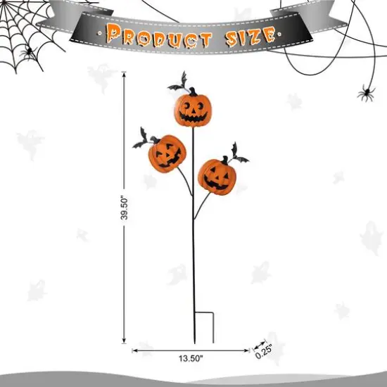 Glitzhome&reg; 39.5"H Halloween Metal Triple Pumpkin with Spring Bats Yard Stake {8}