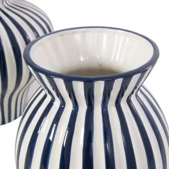 Blue Stripes Rounded Ceramic Vase Set {4}