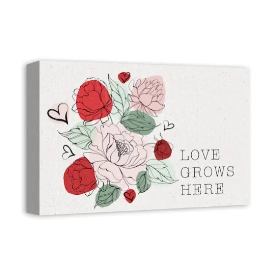 Love Grows Here Floral Canvas Wall Art {5}