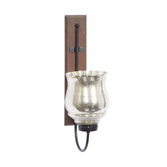 Brown Mango Wood Traditional Candle Wall Sconce, 21" x 9" x 4" {1}