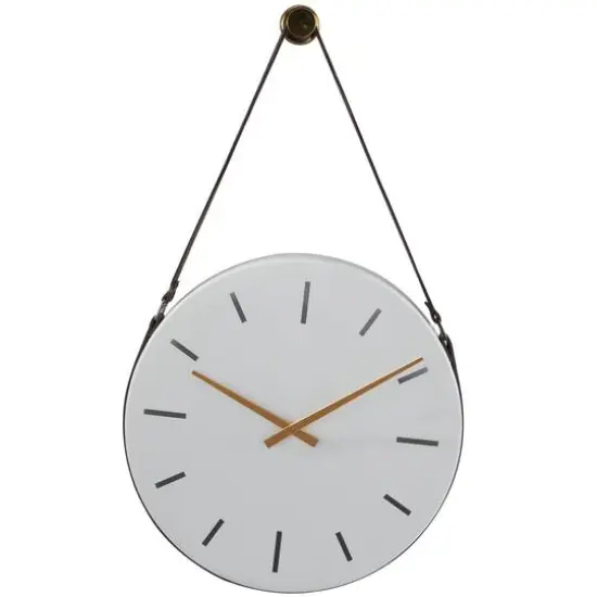 27" White Stainless Steel Wall Clock with Leather Hanging Straps {1}