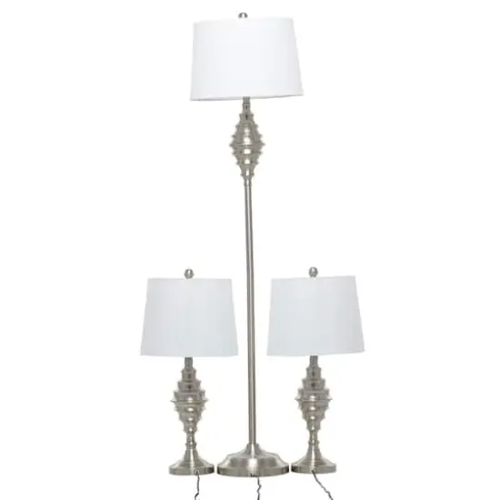 Set of 3 Silver Iron Coastal Table Lamp, 59" x 10" x 10" {13}