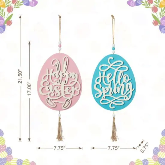 Glitzhome&reg; 17" Easter Wooden Eggs Door Hanger Set {9}