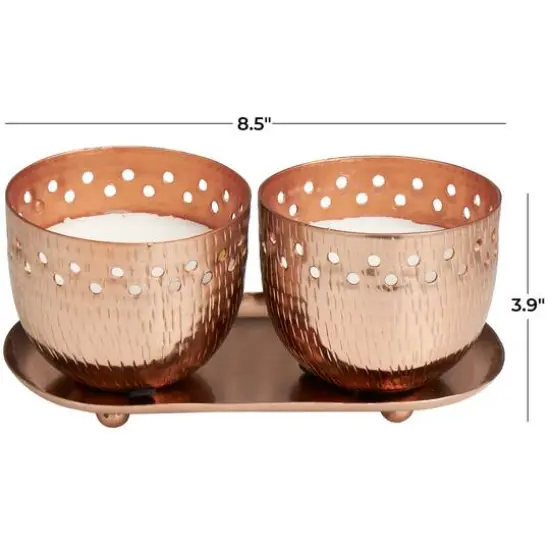 White Wax Sauvignon Blanc Scented Candle Set with Cutout Spotted Copper Container and Oval Holding Tray {7}