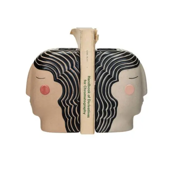 Hello Honey&reg; 7" Multicolor Painted Stoneware Head Vase Bookends {4}