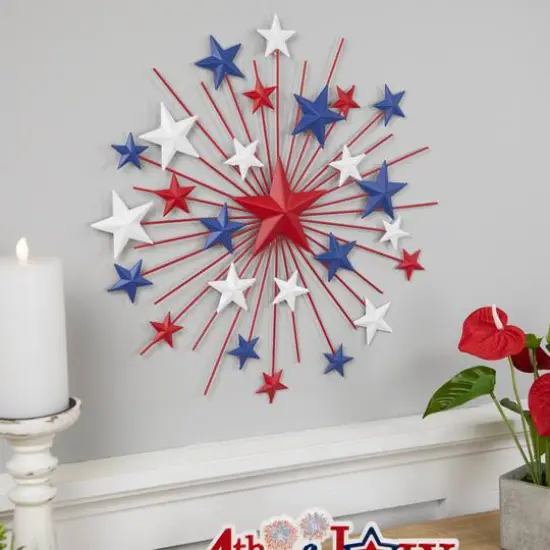 17.5" Red, White & Blue Starburst Americana Metal Wall Accent {4}