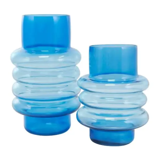 Blue Ombre Bubble Ribbed Glass Vase Set {4}