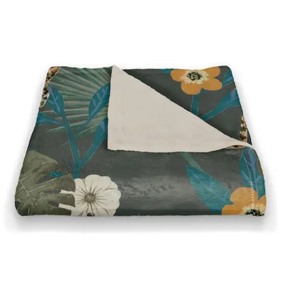 Tropical Cheetah Coral Fleece Blanket Green {3}