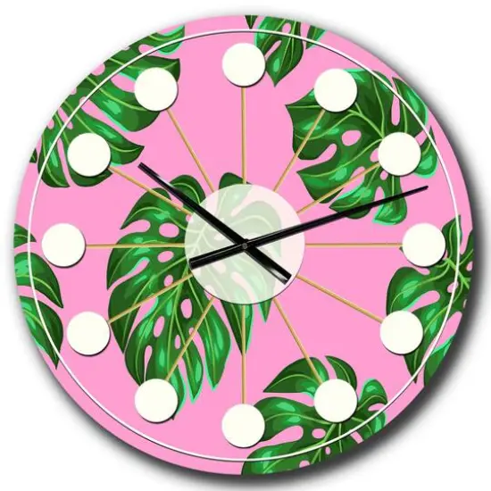 Designart 'Tropical Palm Leaves Iii Mid-Century Modern Wall Clock {1}