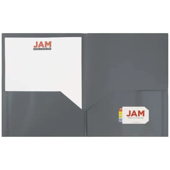 JAM Paper 9.5" x 11.5" Plastic 2 Pocket School POP Folders, 6ct. Grey {5}