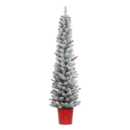 5ft. Pre-Lit Flocked Berry Artificial Christmas Tree with Red Pot, Clear Lights {3}