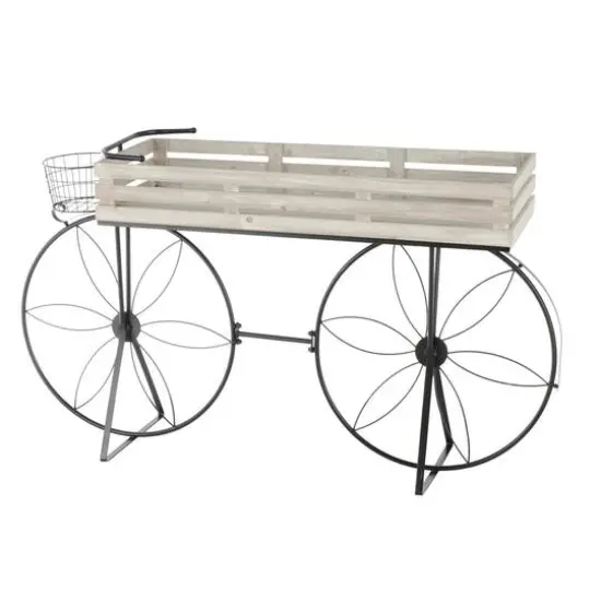 56" Cream Metal Floral Plantstand {7}