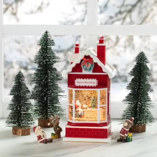 Glitzhome&reg; 10.5" Lighted Santa's Workshop Waterglobe {4}
