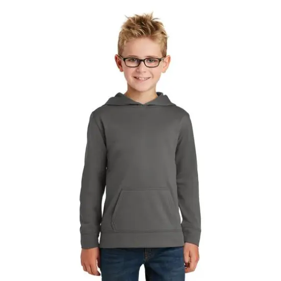 Port & Company&reg; Youth Performance Fleece Pullover Hooded Sweatshirt Charcoal {4}