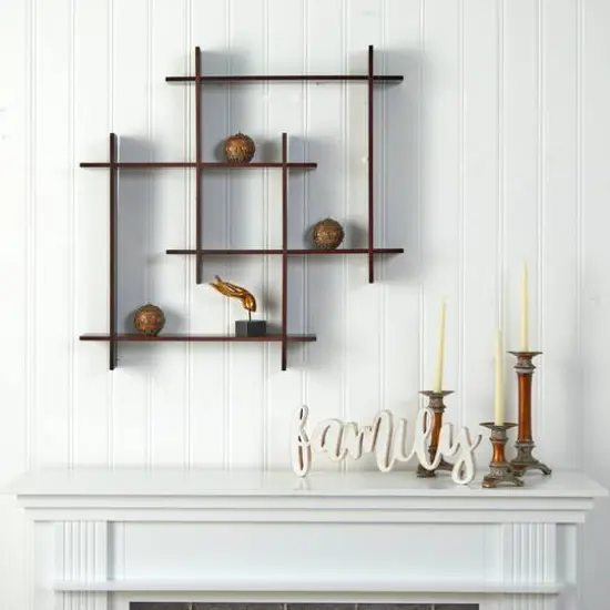 24" Wood Crosshatch Floating Shelves Wall Art Decor {4}