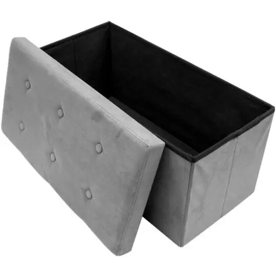 Sorbus 30" Faux Suede Storage Bench Gray {6}