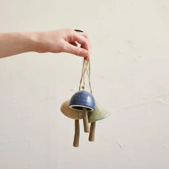 Hello Honey&reg; 4" Stoneware Mushroom Bell Ornament with Jute Hanger Set {3}