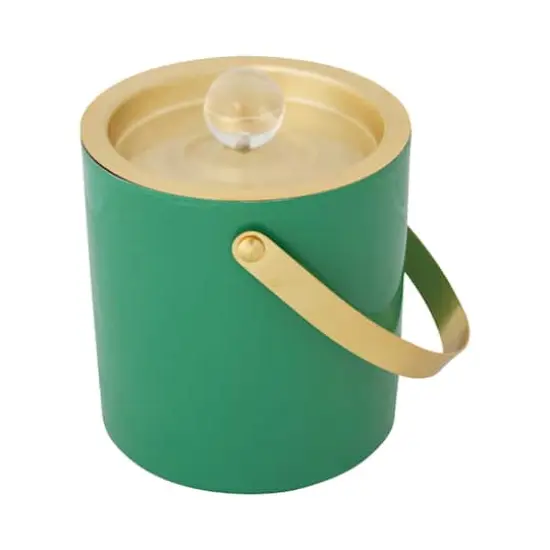 Hello Honey 1.5-Quart Enameled Stainless Steel Ice Bucket with Lid and Glass Knob, Gold Finish and Turquoise Color {7}
