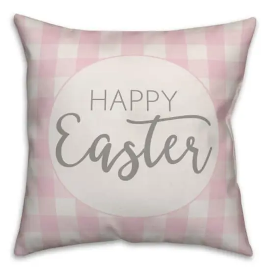 Happy Easter Pink Buffalo Check Throw Pillow {1}