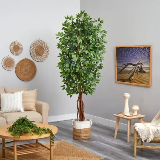 7.5ft. Artificial Deluxe Ficus Tree with Handmade Jute & Cotton Basket {4}