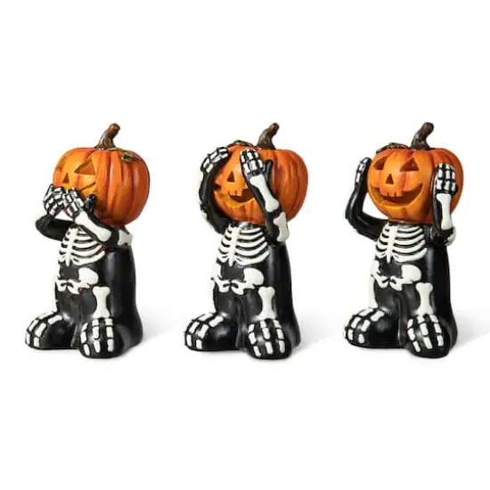 Glitzhome&reg; 5.75" Halloween Skeleton Pumpkin Table D&eacute;cor Set {1}