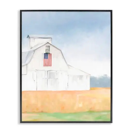 Stupell Industries American Flag White Country Barn Rural Scenery Framed Giclee Art Black {1}