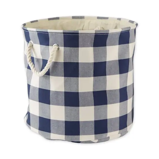 DII&reg; Large Round Off White/Navy Buffalo Check Polyester Bin {1}