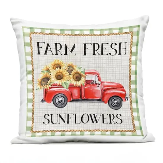 Stupell Industries Farm Fresh Sunflowers Gingham Truck Outdoor Printed Pillow {1}