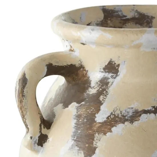 13" Cream Ceramic Vase with Curved Handles {5}