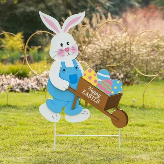 Glitzhome&reg; 30.5" Easter Bunny Cart Wooden D&eacute;cor {3}
