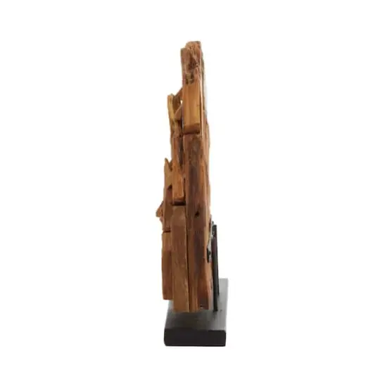 16" Brown Teak Wood Natural Abstract Sculpture {3}