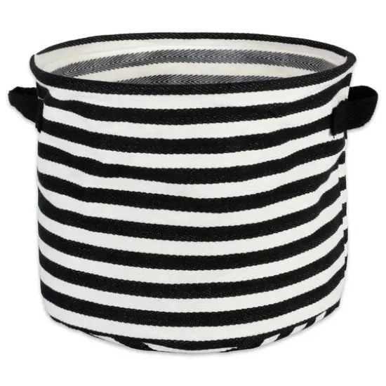 DII® Round Stripes PE-Coated Herringbone Woven Cotton Laundry Bin Set Black {6}