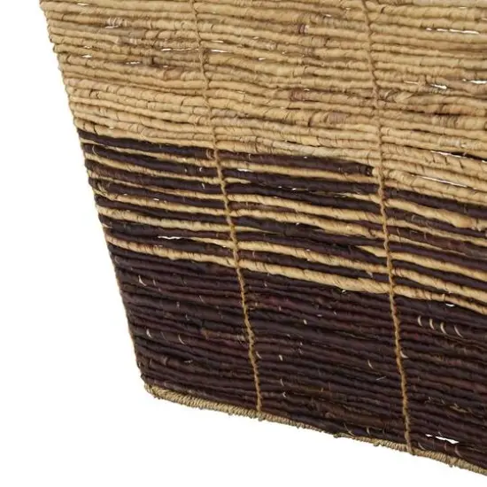 30" Brown Seagrass Handmade Oversized Color Block Storage Basket with Slot Handles {6}