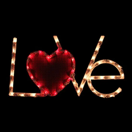 17" Lighted White & Red Love Window Silhouette Decoration {1}