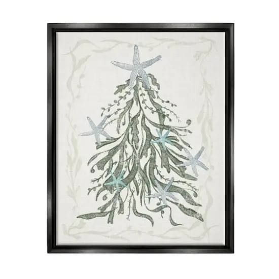 Stupell Industries Nautical Christmas Tree Sea Life Framed Floater Canvas Wall Art Black {1}