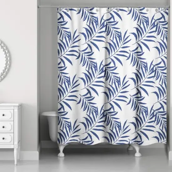Palm Print Shower Curtain Blue and White {3}
