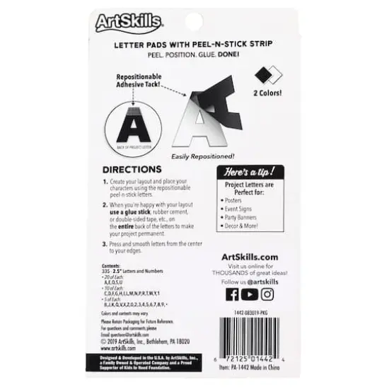 ArtSkills&reg; 2.5" Black & White 335 Piece Paper Poster Letter Set {8}