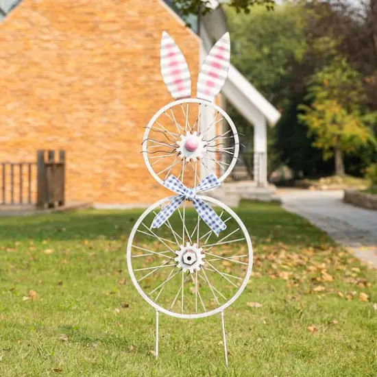 Glitzhome&reg; 38" Easter Wheel Bunny Metal D&eacute;cor {3}