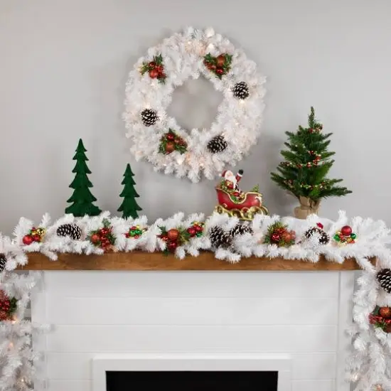 24" Pre-Lit White Artificial Christmas Pine Wreath {3}