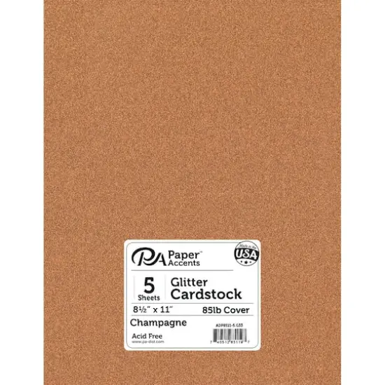 PA Paper&trade; Accents 8.5" x 11" 85lb. Glitter Cardstock, 5 Sheets Champagne {1}