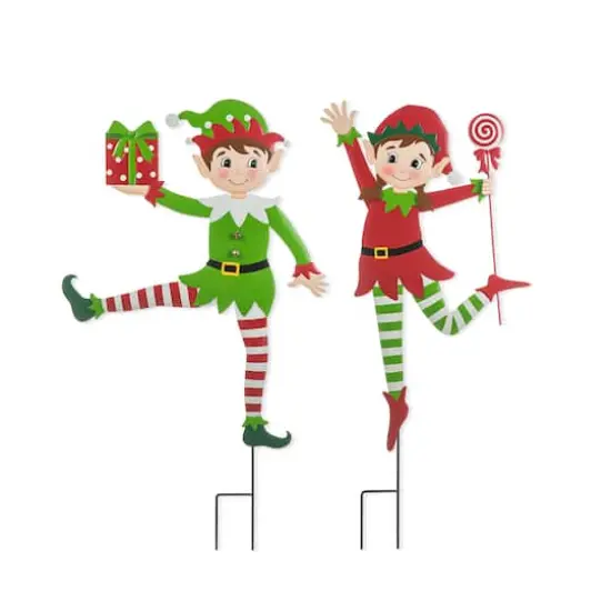 Glitzhome&reg; 3ft. Metal Dancing Elf Yard Stake Set {1}